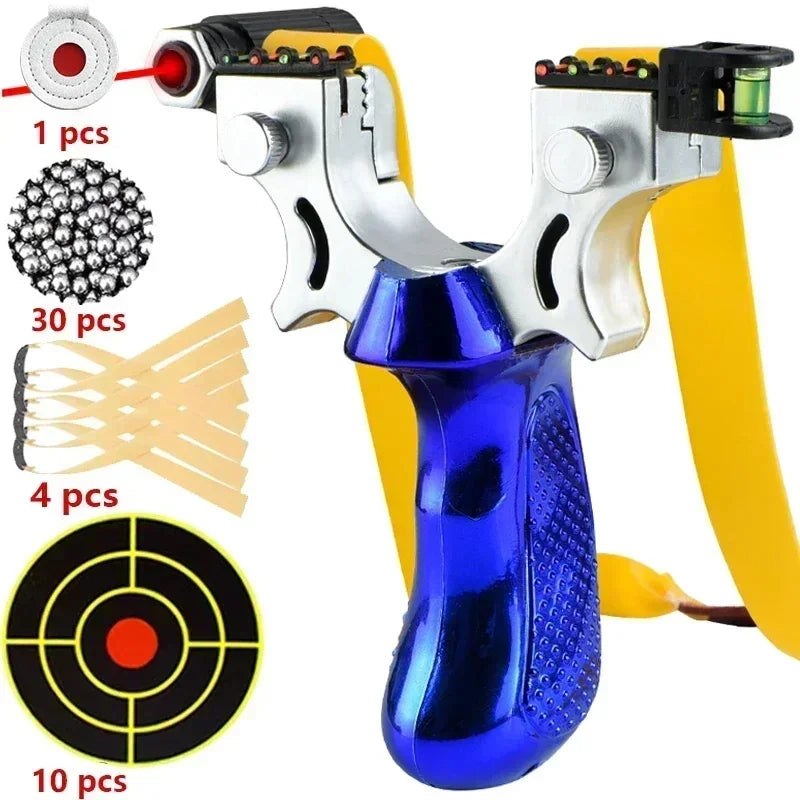 Laser Aiming Slingsshot anti Slip Gradient Blue Slingshot Outdoor Hunting Shooting Rubber Band Steel Ball Practice Package